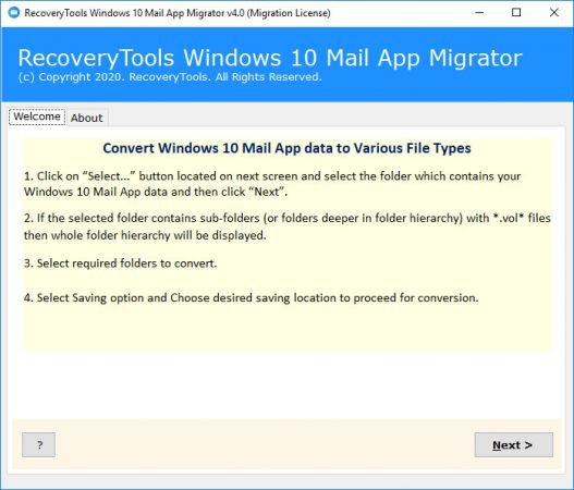RecoveryTools Windows 10 Mail App Migrator 4.2