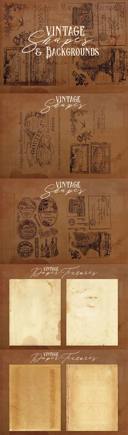 8 Vintage Badge Shapes & Grunge Paper Textures