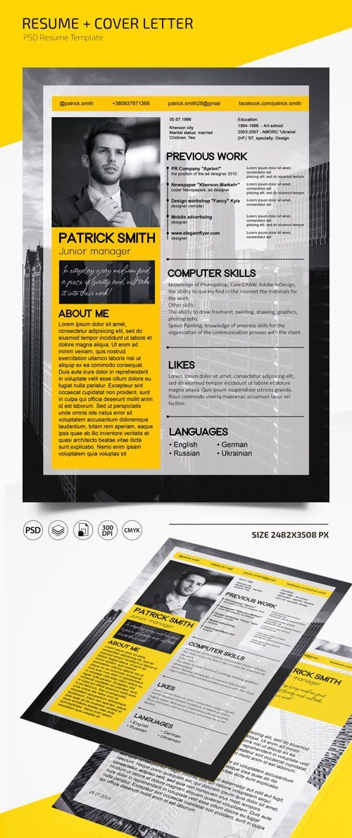 Resume + Cover Letter PSD Template