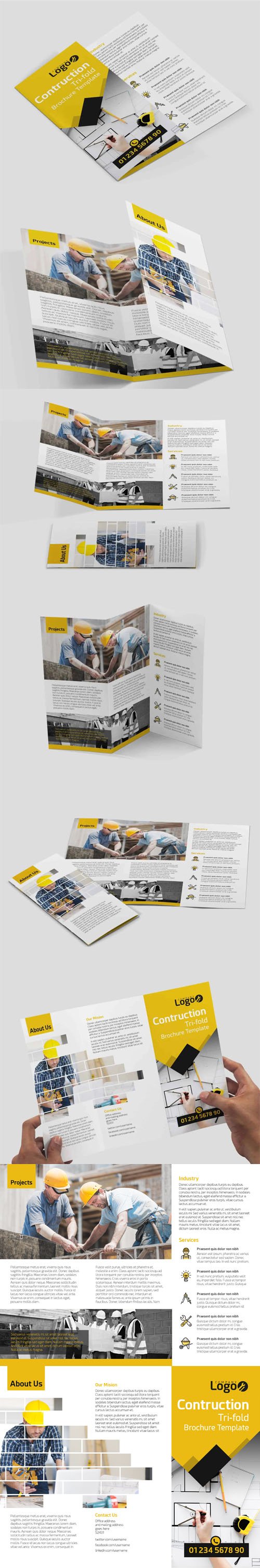 Construction Tri-fold Brochure PSD Template