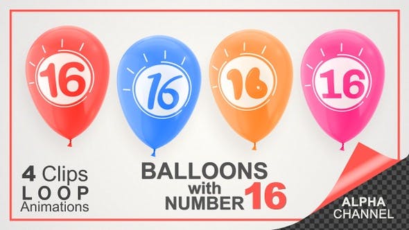Videohive - Balloons With Number 16 / Happy Sixteen Years Old - 33727666
