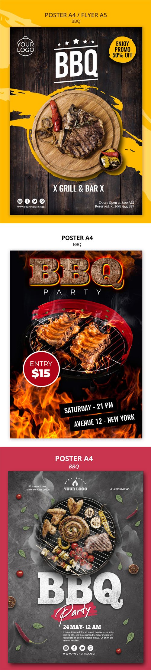 Barbeque BBQ Poster A4 / Flyer A5 PSD Templates