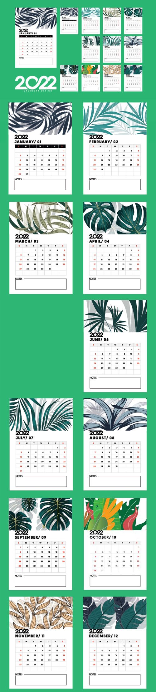 New Year 2022 Table Calendar Vector Design Template