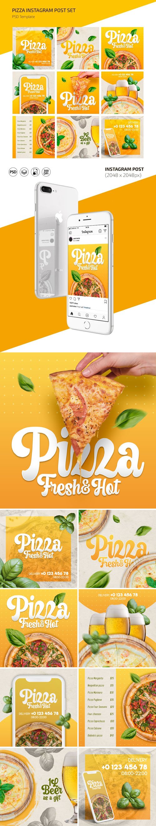 9 Pizza Instagram Posts PSD Templates