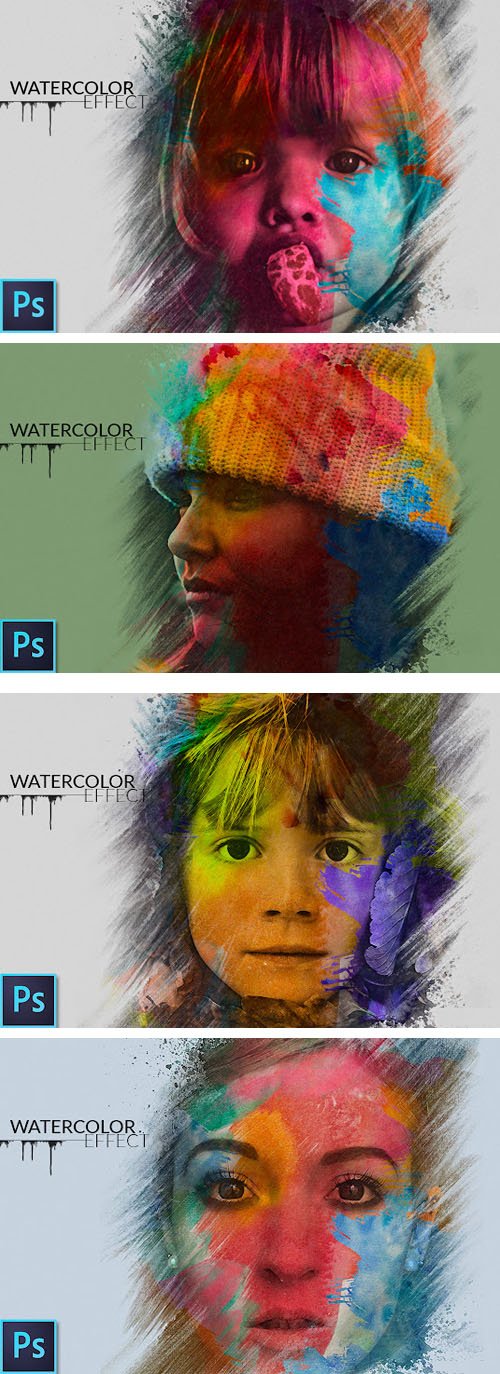 Amazing Watercolor Portrait Effect PSD Template + Brushes + Tutorial
