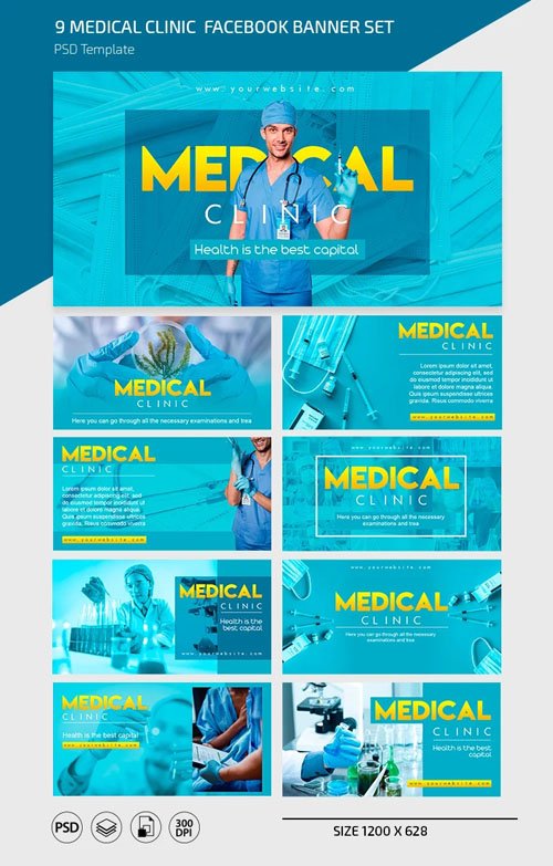 9 Facebook Banner PSD Set for Medical Clinic