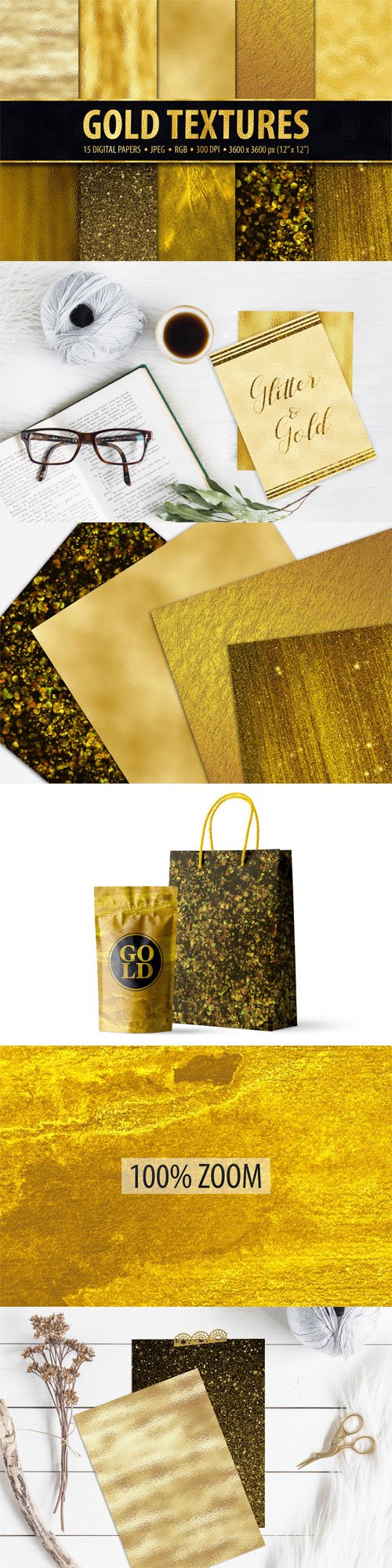 15 Gold and Glitter Textures Pack