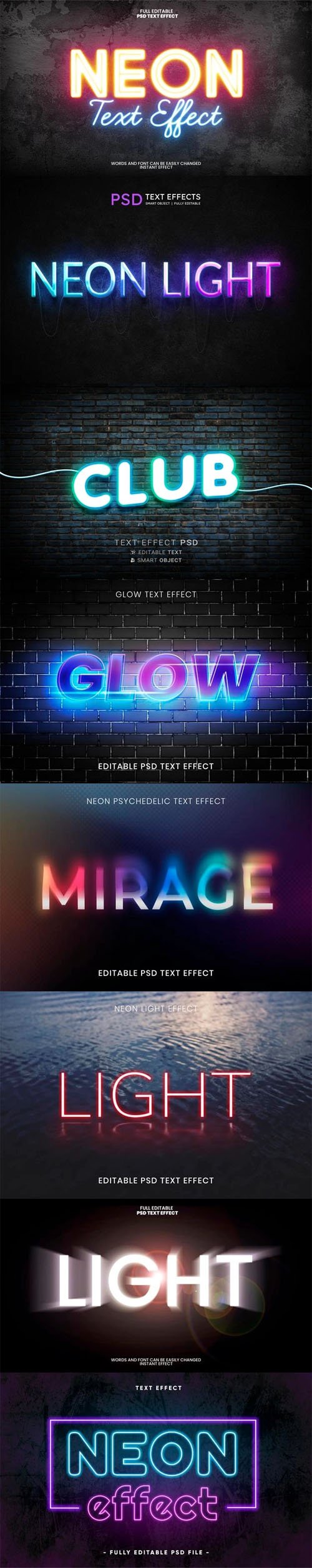 Creative Neon Light Text Effects with Glowing PSD Styles