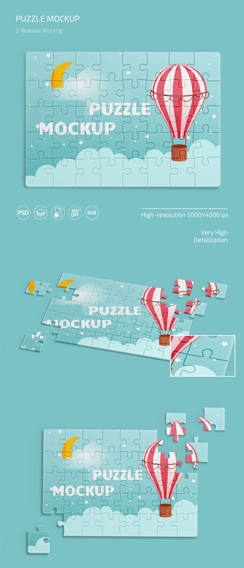 Realistic Puzzle PSD Mockups Templates