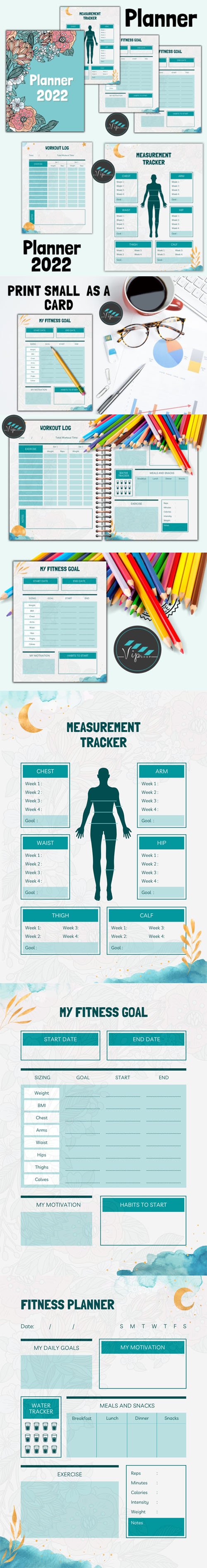 Turquoise Fitness Planner 2022 Templates