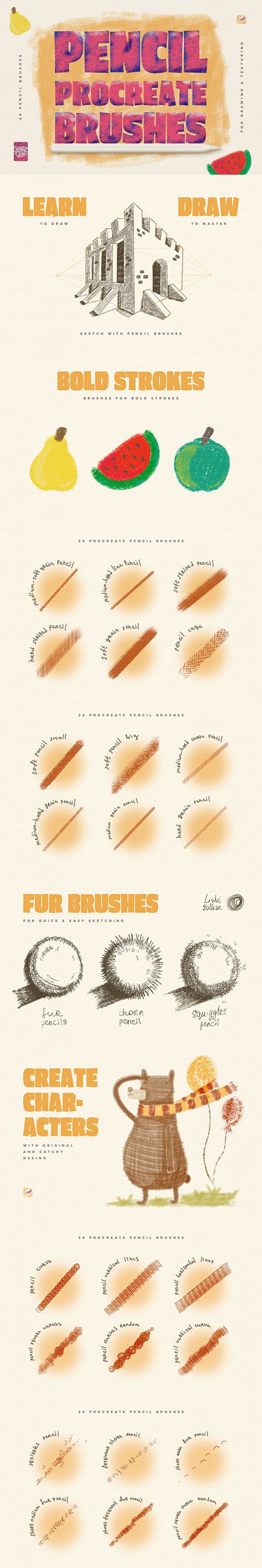 24 Pencil Brushes for Procreate