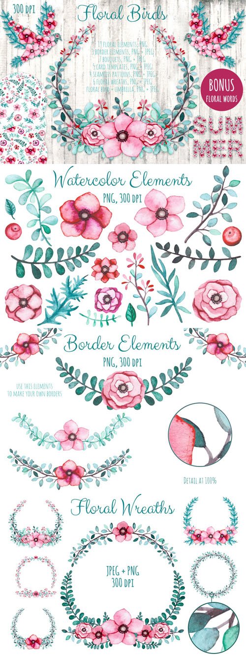 Watercolor Floral Elements Collection