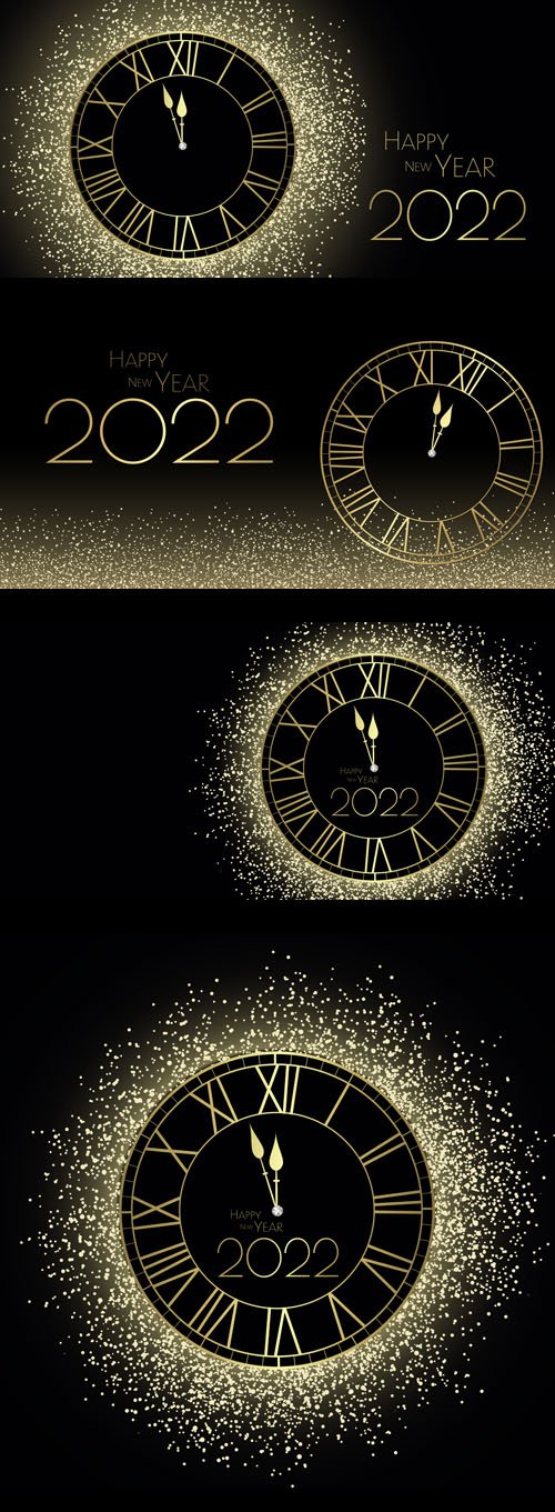 New Year 2022 Backgrounds with Clocks - Vector Design Templates
