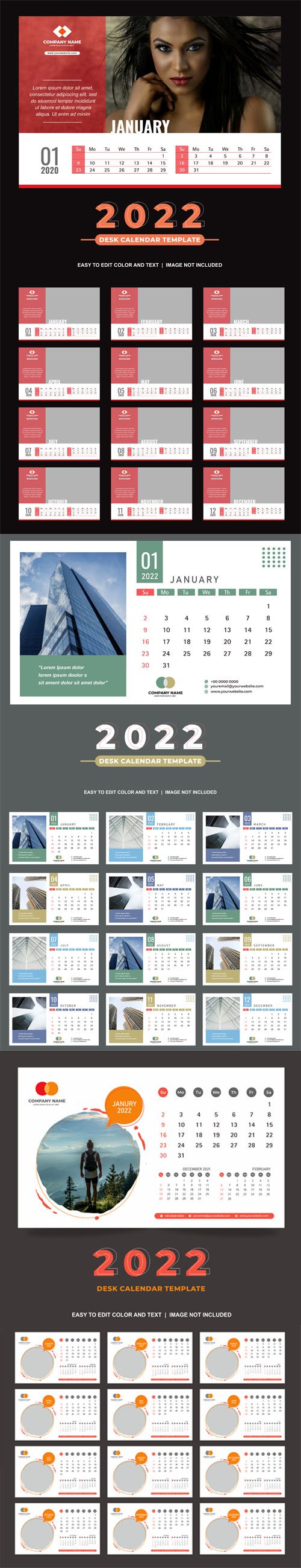 2022 Desk Calendar Vector Templates