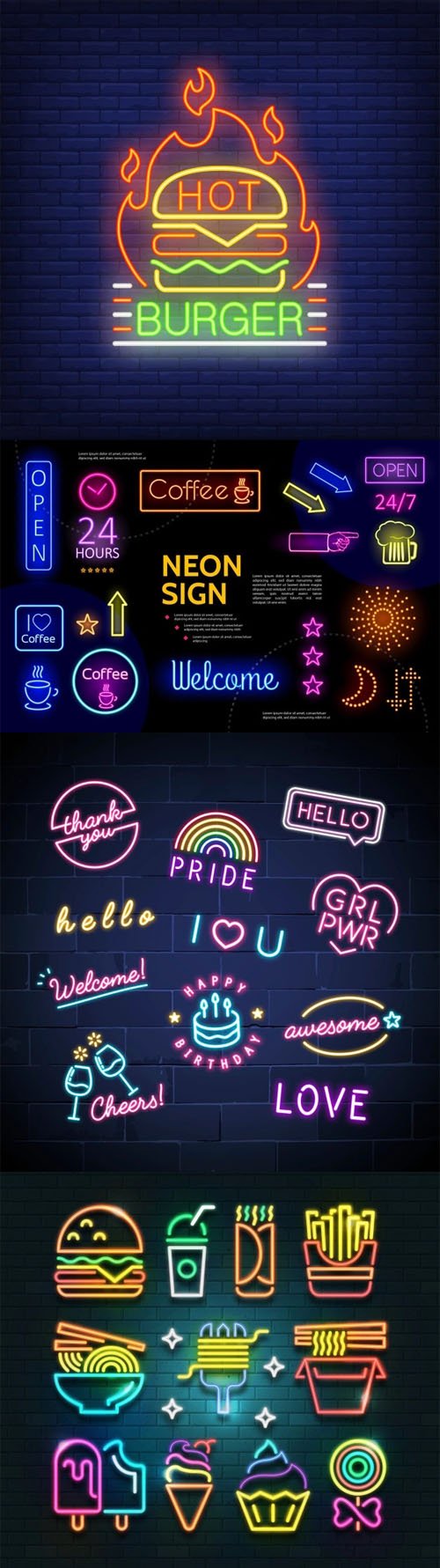 Colorful Advertising Neon Signs - Vector Elements