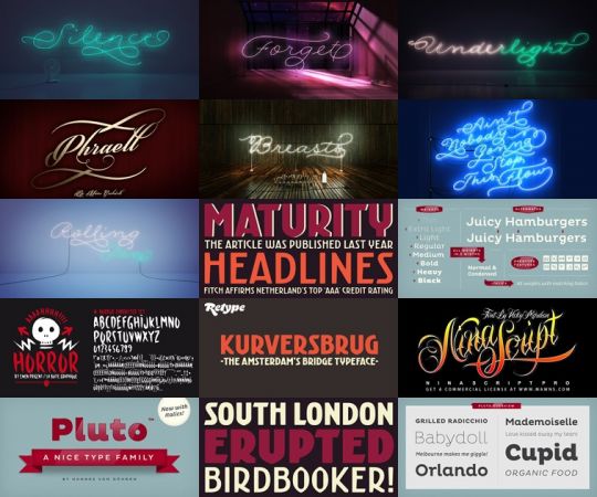 9 Fonts Family Kurversbrug, Rolling Pen, Phraell, Lila Pro