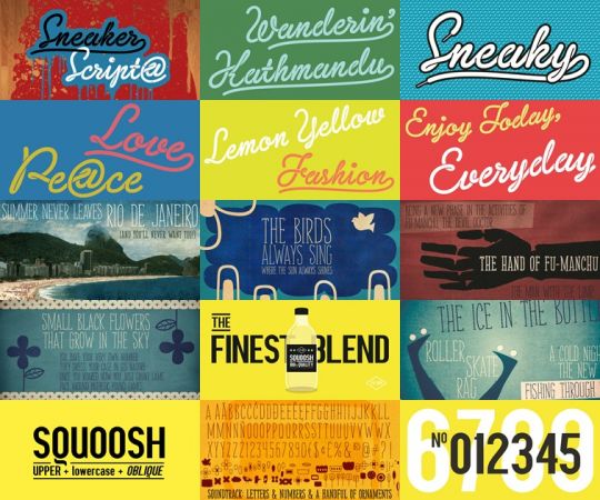 3 Fonts Family Sneaker, Soundtrack, Squoosh