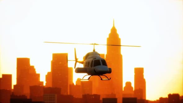 Videohive - Silhouette Helicopter at City Scape Background - 36343364