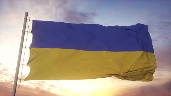 Videohive - Ukraine Flag Waving in the Wind Sky and Sun Background - 36394495