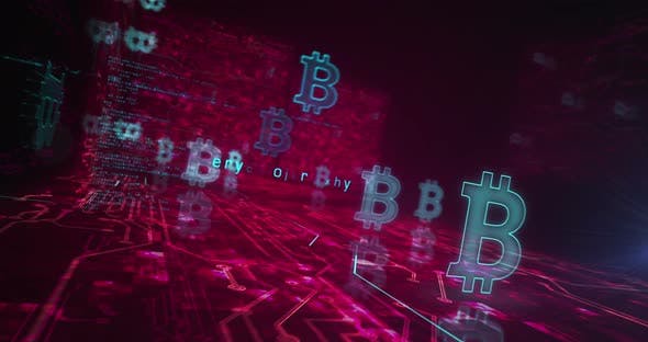 Videohive - Bitcoin blockchain crypto currency symbols loop cyber concept - 36395949