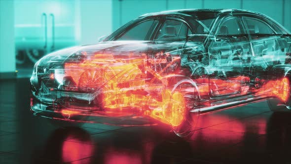 Videohive - Transparent Car with Engine in Laboratory - 36343664
