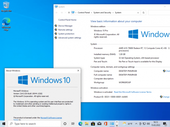 Windows 10 21H2 Build 19044.1526 16in1 En-US (x86) Integral Edition Preactivated February 2022