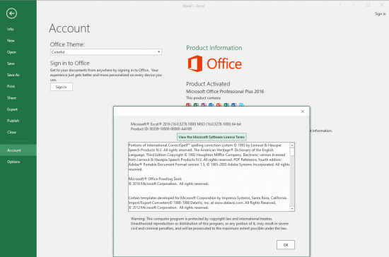 Microsoft Office 2016 v.16.0.5278.1000 Pro Plus VL x64 English Preactivated