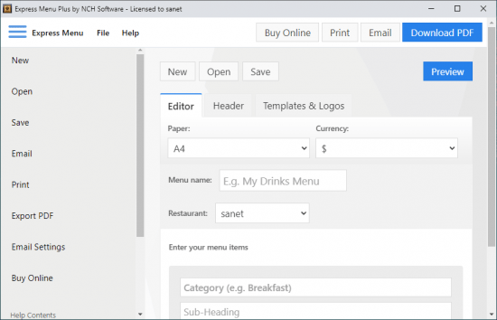 NCH Express Menu Plus 2.04