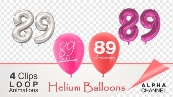 Videohive - 89 Anniversary Celebration Helium Balloons Pack - 36401880