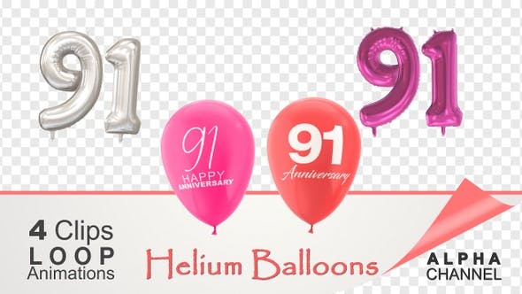 Videohive - 91 Anniversary Celebration Helium Balloons Pack - 36402314