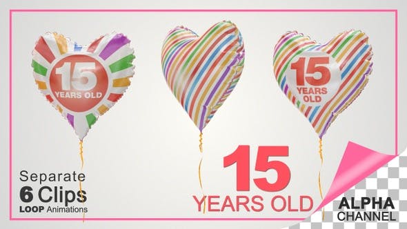 Videohive - 15th Birthday Celebration Heart Shape Helium Balloons - 36456837