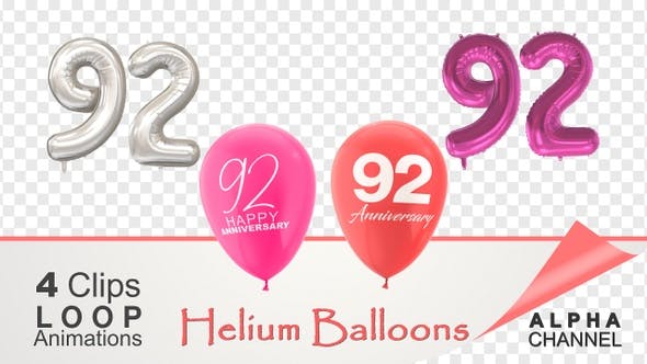 Videohive - 92 Anniversary Celebration Helium Balloons Pack - 36402408
