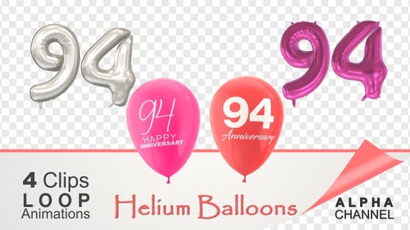Videohive - 94 Anniversary Celebration Helium Balloons Pack - 36403285
