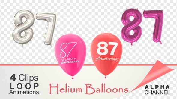 Videohive - 87 Anniversary Celebration Helium Balloons Pack - 36401307