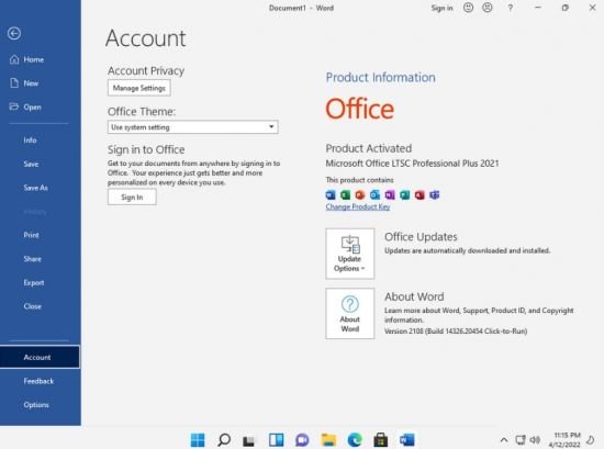 Windows 11 21H2 Pro Version 21H2 Build 22000.613 incl Office 2021 en-US x64 April 2022