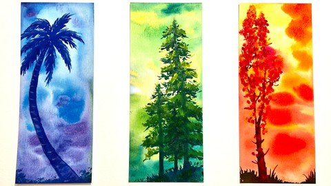 Watercolor Trilogy Of Trees