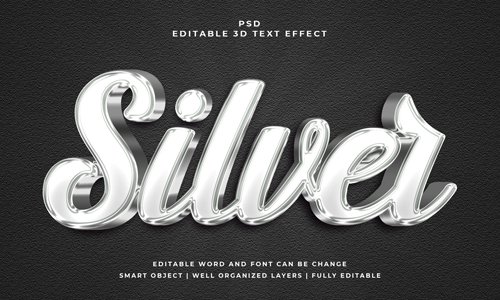 Silver 3d editable psd text effect with background