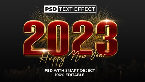 2023 new year text effect red gold style editable text effect colorful theme