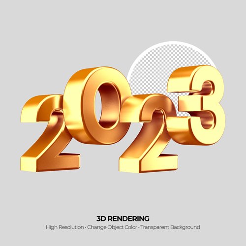 Realistic golden 2023 number 3d rendering