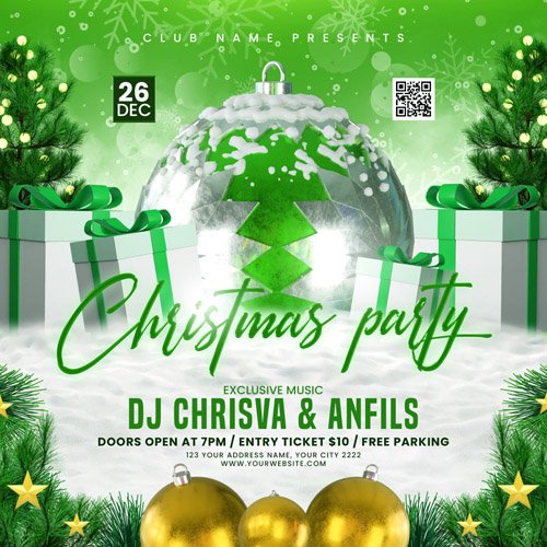 Christmas party flyer social media template