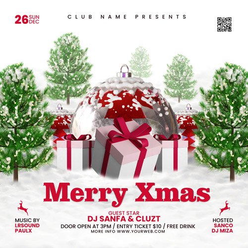 Christmas psd party flyer social media template