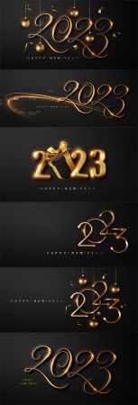 Golden vector luxury text happy new year gold festive numbers design