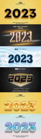2023 new year golden 3d psd text effect with beautiful background