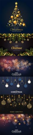 Elegant merry christmas vector background with golden balls