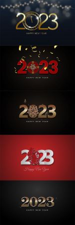 2023 new year luxury illustration with gift bow and glitter on dark background