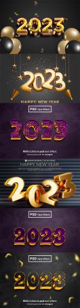 2023 new year gold 3d editable psd text effect