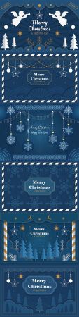 Merry christmas and happy new year banner with toys snowflakes and abstract objects