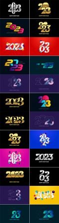 Big set of 2023 happy new year logo text design