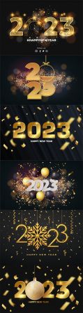 Happy new year black vector background with golden style