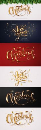 Merry christmas and Happy new year 3d calligraphy gold metal lettering